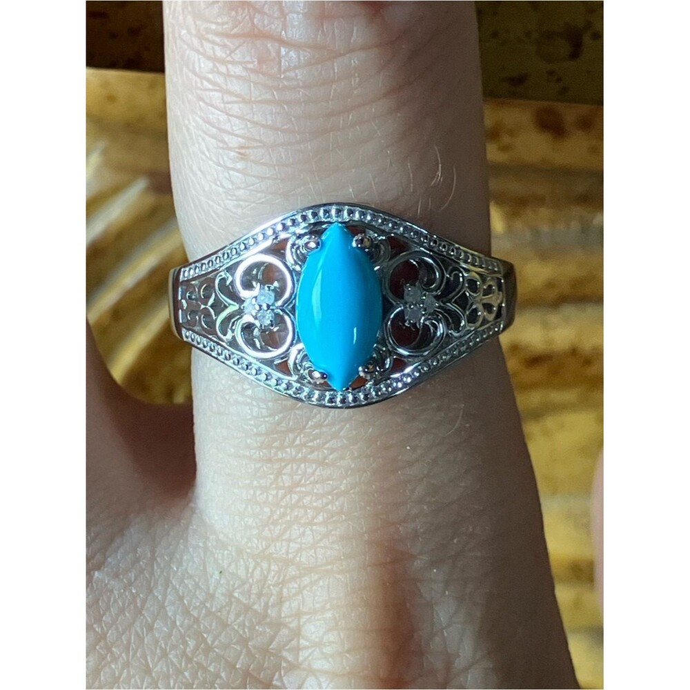Sleeping Beauty Turquoise Natural Diamond Ring Size 9